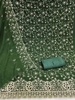 green embroidered georgette unstitched dress material  2