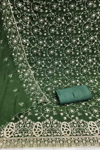 green embroidered georgette unstitched dress material 