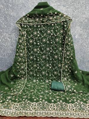 green embroidered georgette unstitched dress material  3