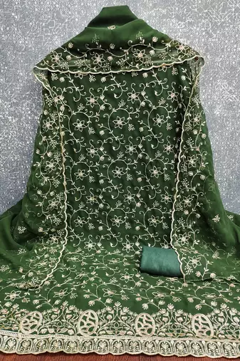 green embroidered georgette unstitched dress material 