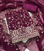 magenta embroidered georgette unstitched dress material 