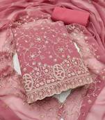 pink embroidered georgette unstitched dress material 