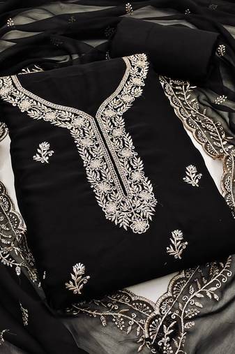 black embroidered georgette unstitched dress material 