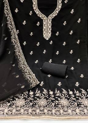 black embroidered georgette unstitched dress material  2