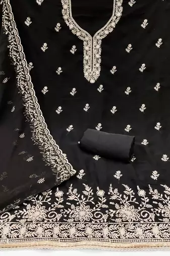 black embroidered georgette unstitched dress material 