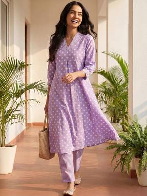 Women Printed Regular Pure Cotton Kurta with Trousers 1