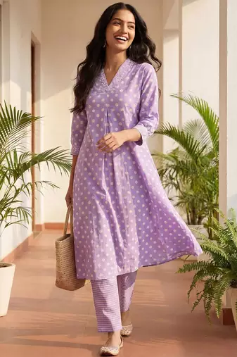 Women Printed Regular Pure Cotton Kurta with Trousers