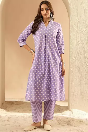 Women Printed Regular Pure Cotton Kurta with Trousers