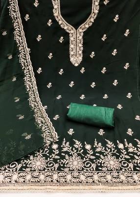 green embroidered georgette unstitched dress material  2
