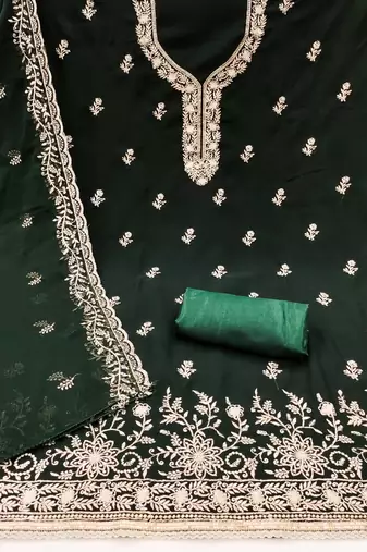 green embroidered georgette unstitched dress material 