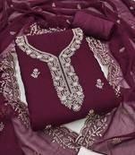 magenta embroidered georgette unstitched dress material 