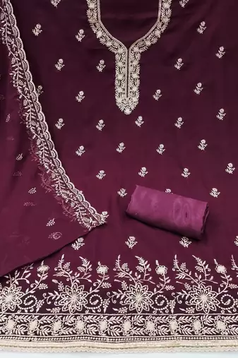 magenta embroidered georgette unstitched dress material 