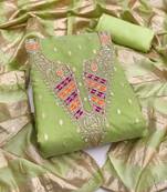 green weaved shimmer silk unstitched dress material 