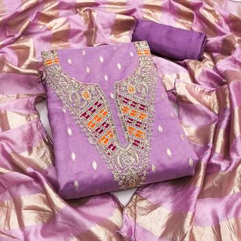 lavender weaved shimmer silk unstitched dress material  1