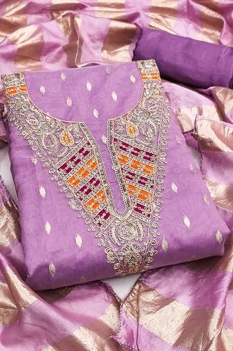 lavender weaved shimmer silk unstitched dress material 