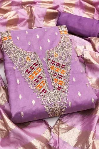 lavender weaved shimmer silk unstitched dress material 