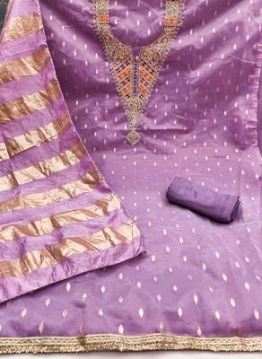 lavender weaved shimmer silk unstitched dress material  2
