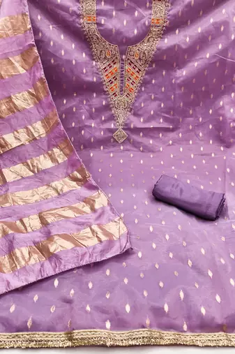 lavender weaved shimmer silk unstitched dress material 