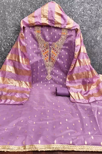 lavender weaved shimmer silk unstitched dress material 