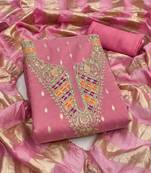 pink weaved shimmer silk unstitched dress material 