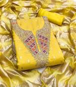 yellow  weaved shimmer silk unstitched dress material 