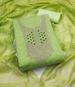 green weaved jacquard unstitched dress material 