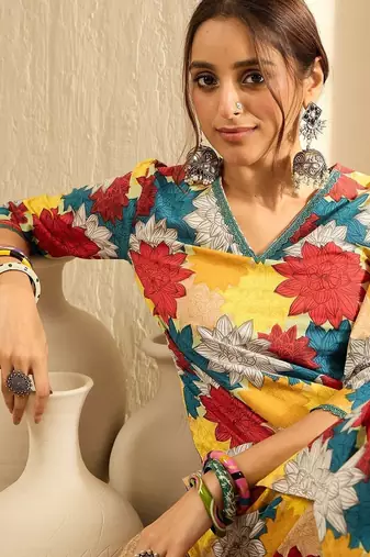 Women Floral Printed Regular Pure Cotton Kurta with Palazzos