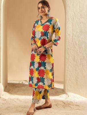 Women Floral Printed Regular Pure Cotton Kurta with Palazzos 4