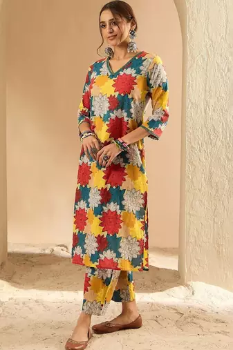 Women Floral Printed Regular Pure Cotton Kurta with Palazzos