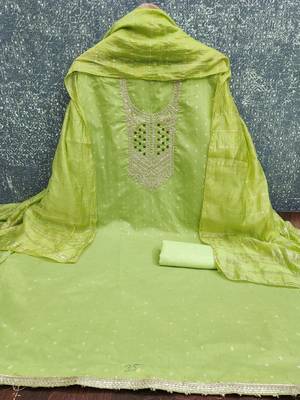 green weaved jacquard unstitched dress material  3