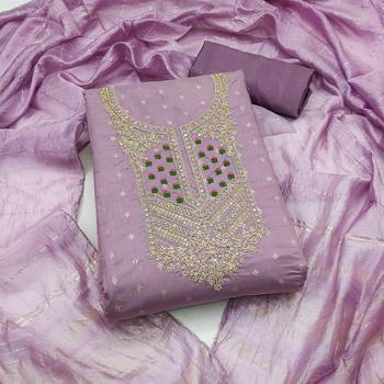 lavender weaved jacquard unstitched dress material  1