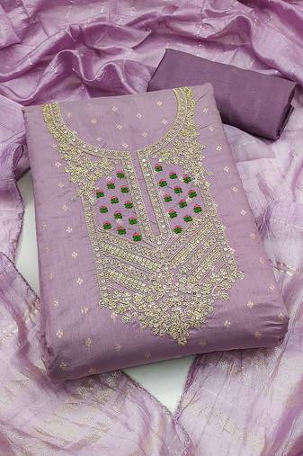 lavender weaved jacquard unstitched dress material 