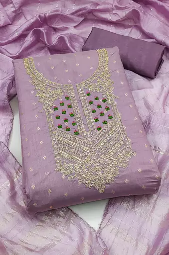 lavender weaved jacquard unstitched dress material 