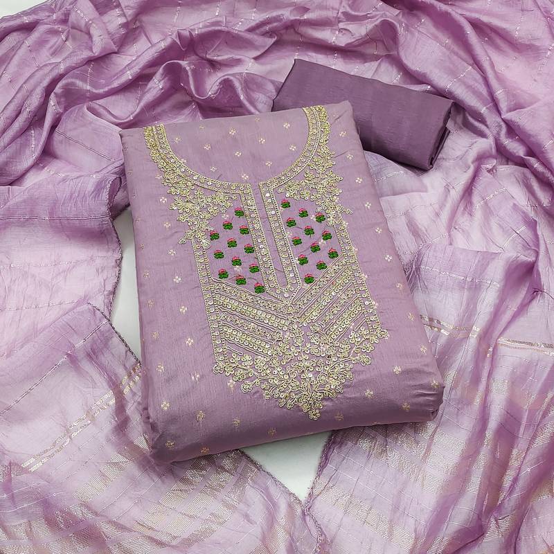 lavender weaved jacquard unstitched dress material 