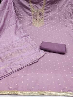 lavender weaved jacquard unstitched dress material  2