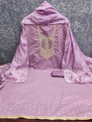 lavender weaved jacquard unstitched dress material  3