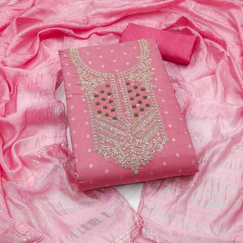 pink weaved jacquard unstitched dress material  1