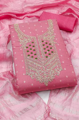 pink weaved jacquard unstitched dress material 