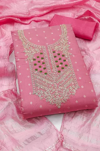 pink weaved jacquard unstitched dress material 