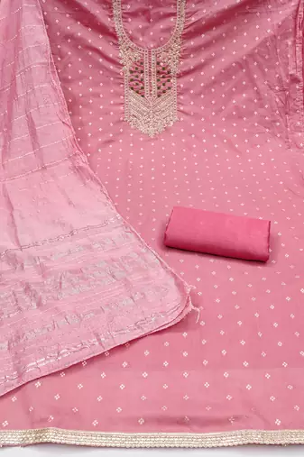pink weaved jacquard unstitched dress material 