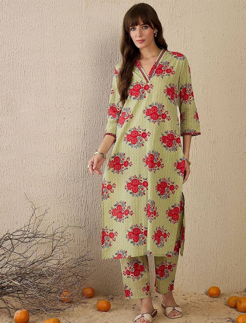 Floral Printed Regular Kurta with Trousers