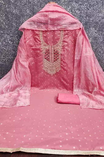 pink weaved jacquard unstitched dress material 