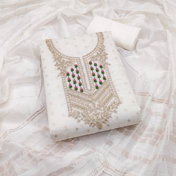 white weaved jacquard unstitched dress material  1