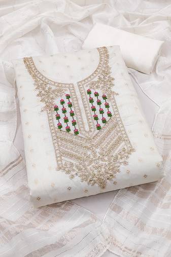 white weaved jacquard unstitched dress material 
