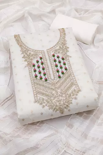 white weaved jacquard unstitched dress material 