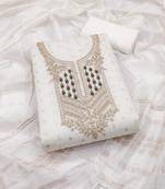 white weaved jacquard unstitched dress material 