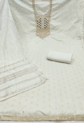 white weaved jacquard unstitched dress material  2