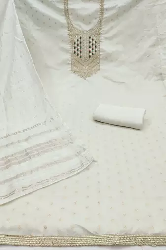 white weaved jacquard unstitched dress material 