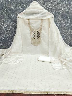 white weaved jacquard unstitched dress material  3