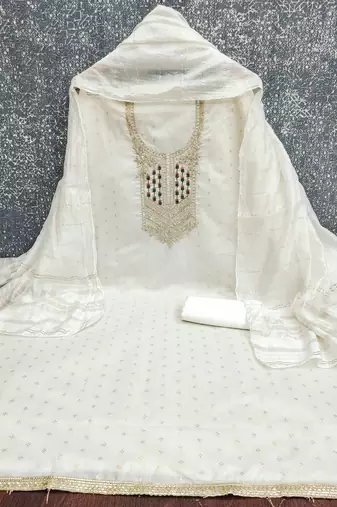white weaved jacquard unstitched dress material 
